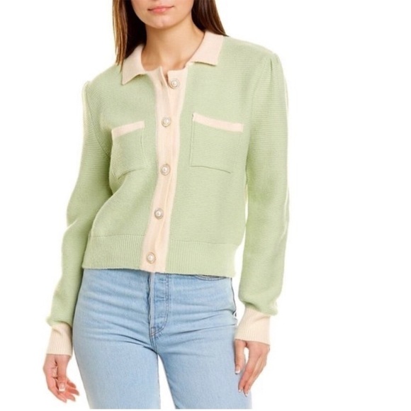 See And Be Seen Sweaters - See And Be Seen Pearl Button Contrast Cardigan Sweater S Mint Green Cream